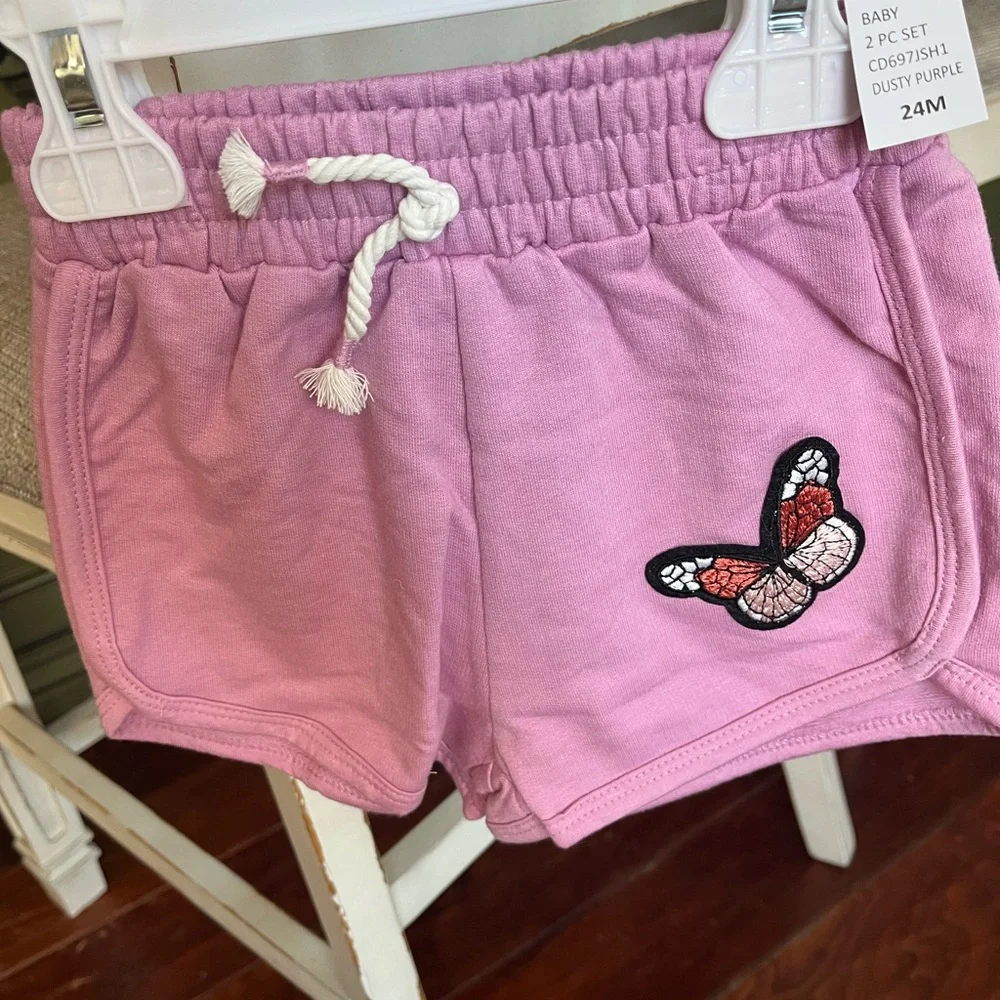 Jessica Simpson Lavender Toddler Top and Shorts Set with Butterfly Detail